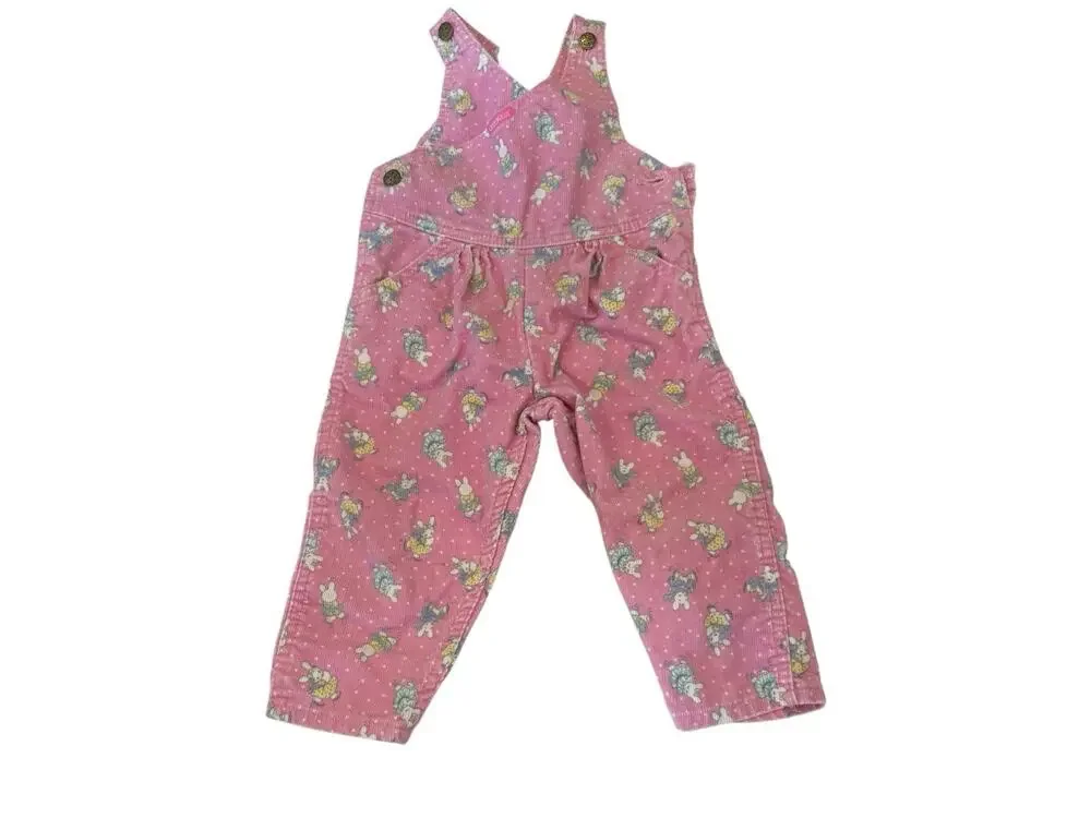 Vintage 90s OshKosh B'gosh Pink Bunny Corduroy Overalls size 2T Made USA